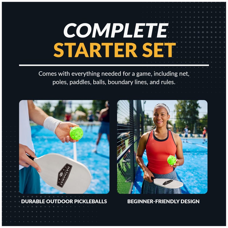 Hathaway Deluxe Pickleball Set with Net - Laminated Wood Pickleball Paddles Set of 4, Black Boundary Line, 4 Pickleball Balls, Carrying Bag, & Portable Pickleball Net for Driveway, Court, & More - Image 3